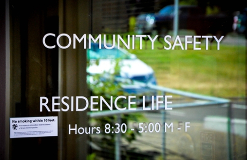 community safety and residence life sign on door of 28 west